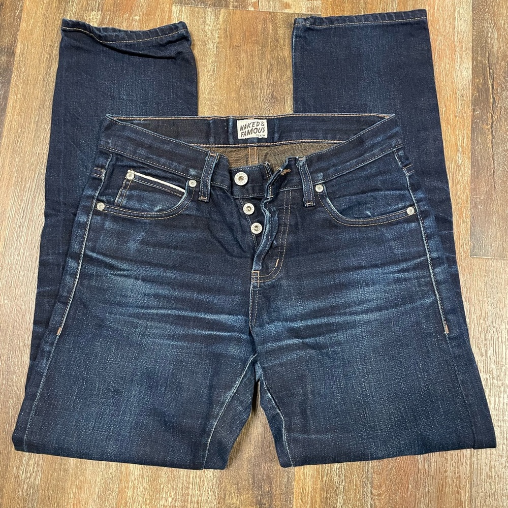 Naked & Famous Denim Relaxed Blue Jeans with Subtle Fading